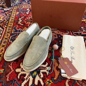 Loro Piana Summer Walk Suede Loafer Sage Green/Grey
